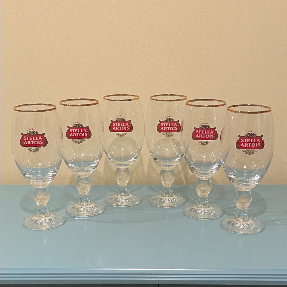 Stella Artois Gold Rimmed Beer Glasses - Set of Six